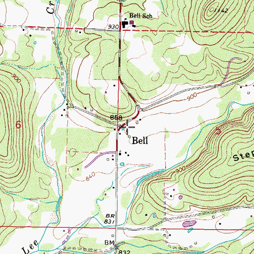 Topographic Map of Bell, OK