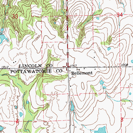 Topographic Map of Bellemont, OK