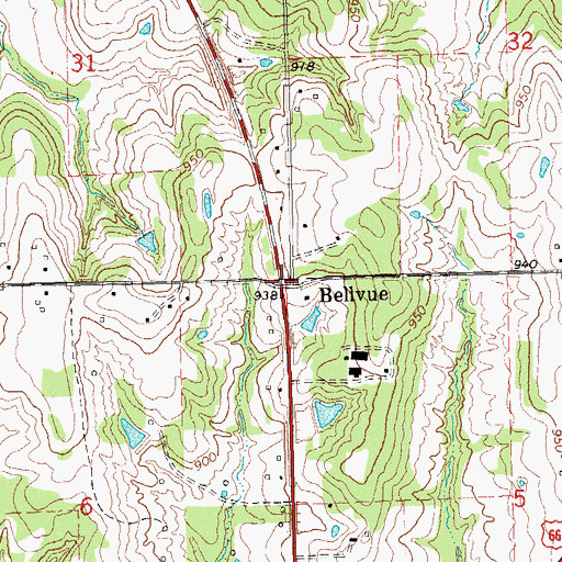 Topographic Map of Bellvue, OK