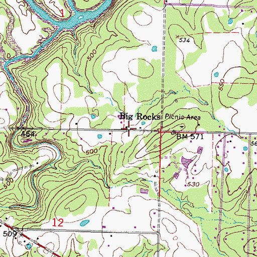 Topographic Map of Big Rocks, OK