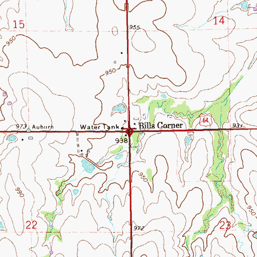 Topographic Map of Bills Corner, OK