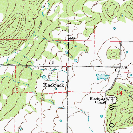 Topographic Map of Blackjack, OK