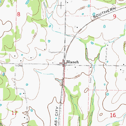 Topographic Map of Blanch, OK