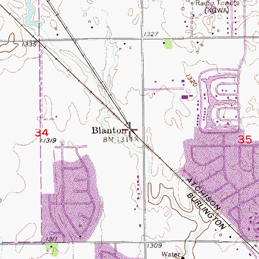 Topographic Map of Blanton, OK