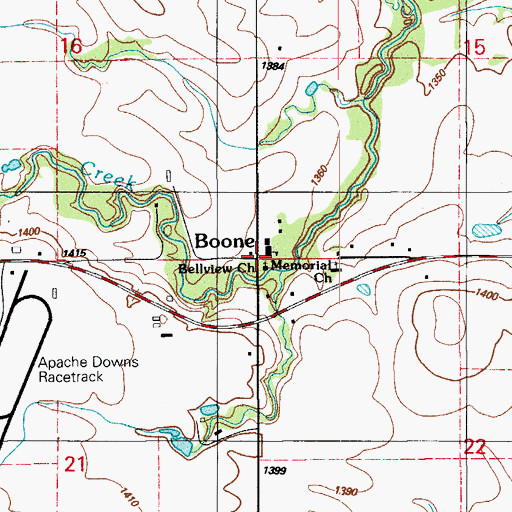 Topographic Map of Boone, OK