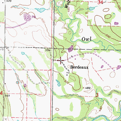 Topographic Map of Bordeaux, OK