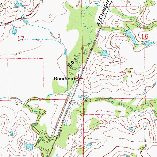 Topographic Map of Boudinot, OK