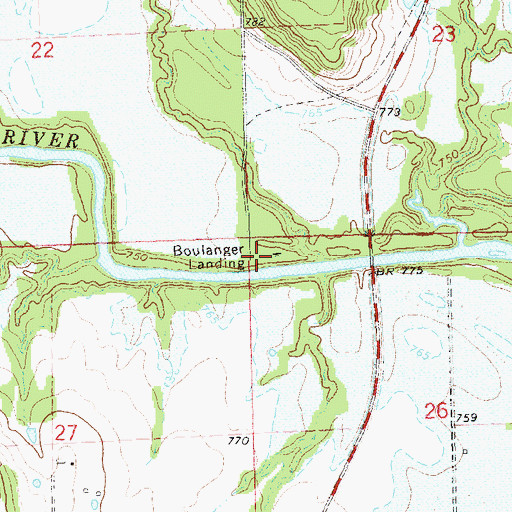 Topographic Map of Boulanger Landing, OK