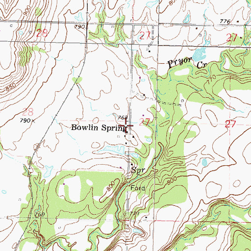 Topographic Map of Bowlin Spring, OK