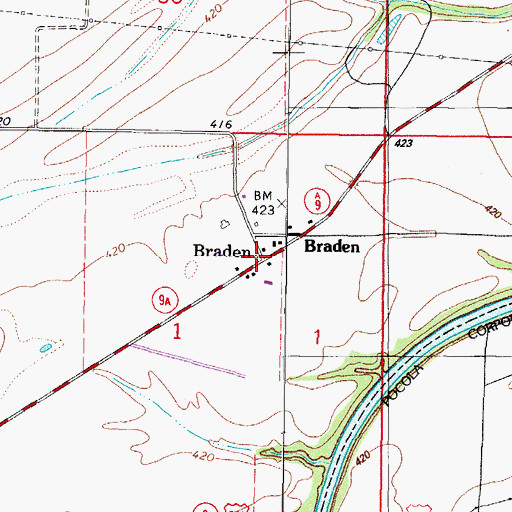 Topographic Map of Braden, OK