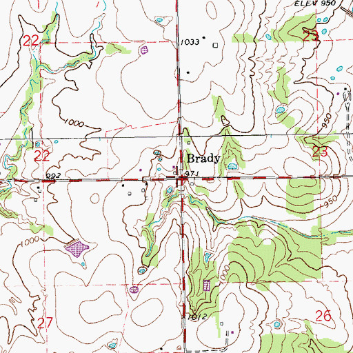 Topographic Map of Brady, OK
