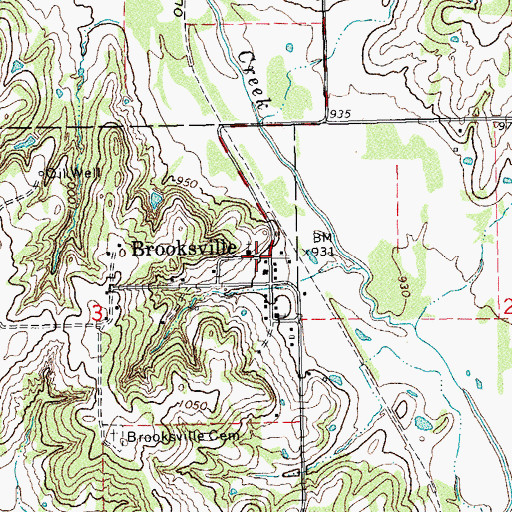 Topographic Map of Brooksville, OK