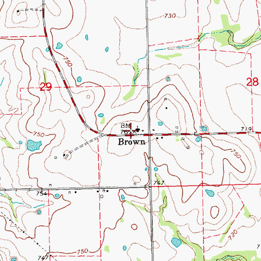 Topographic Map of Brown, OK