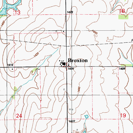 Topographic Map of Broxton, OK