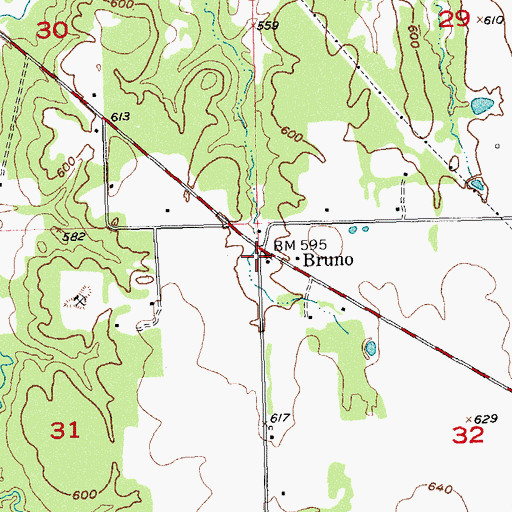 Topographic Map of Bruno, OK