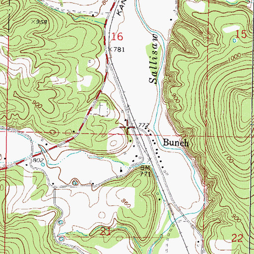 Topographic Map of Bunch, OK