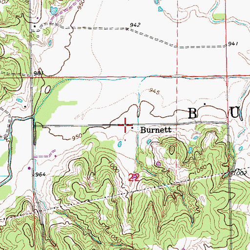 Topographic Map of Burnett, OK