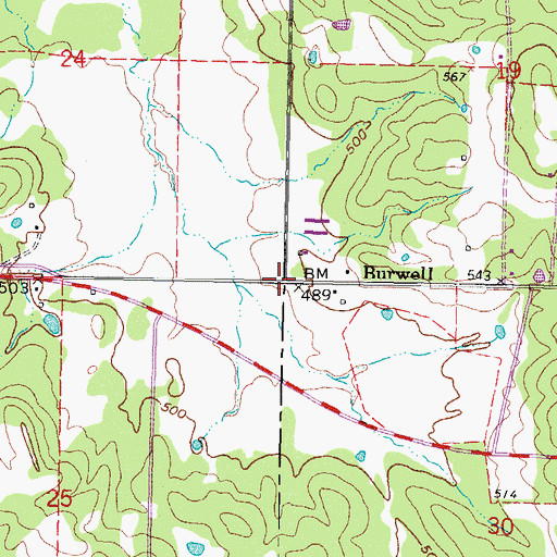 Topographic Map of Burwell, OK