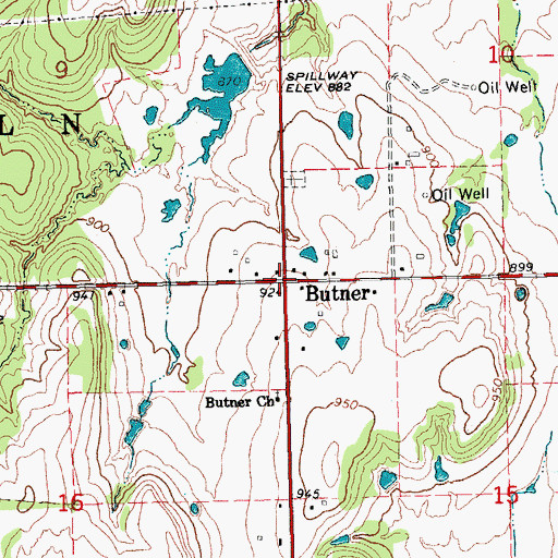 Topographic Map of Butner, OK