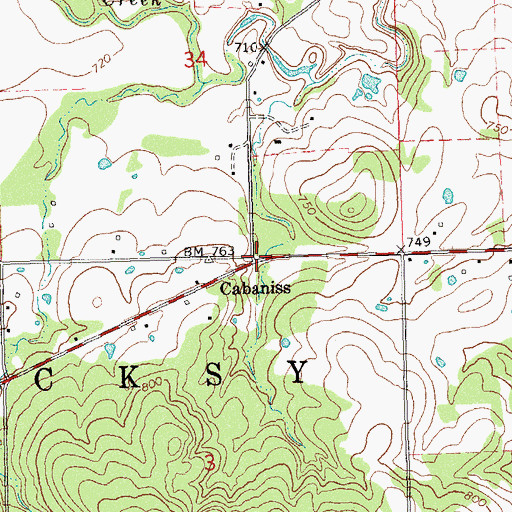Topographic Map of Cabaniss, OK