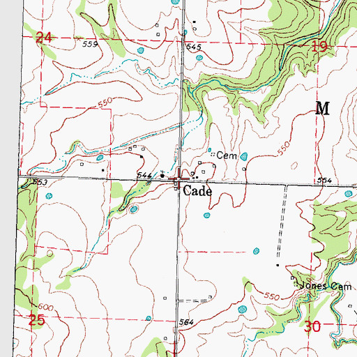Topographic Map of Cade, OK