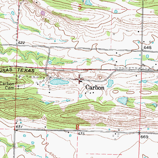 Topographic Map of Carbon, OK
