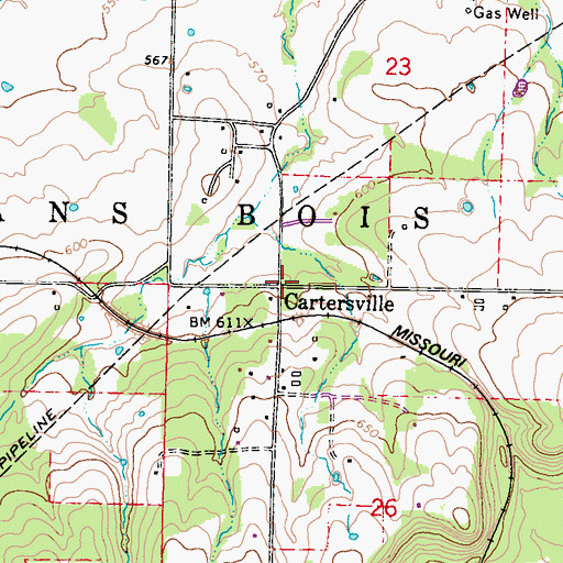 Topographic Map of Cartersville, OK