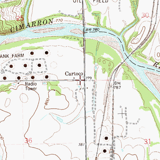 Topographic Map of Cartoco, OK