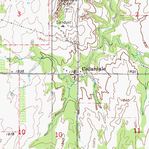 Topographic Map of Cedardale, OK