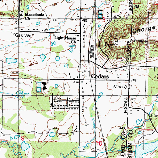 Topographic Map of Cedars, OK