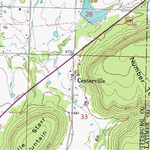 Topographic Map of Centerville, OK