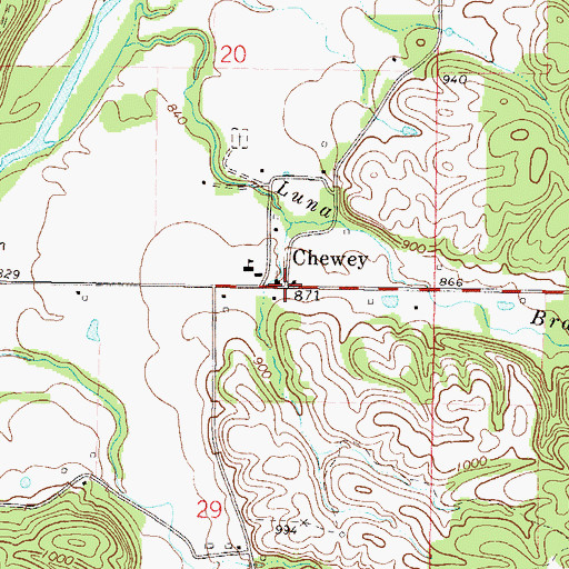 Topographic Map of Chewey, OK