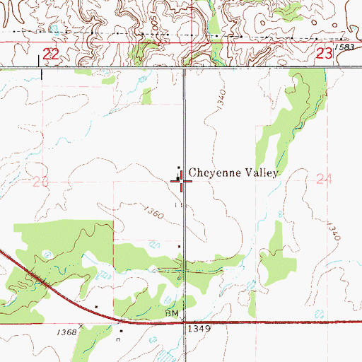 Topographic Map of Cheyenne Valley, OK