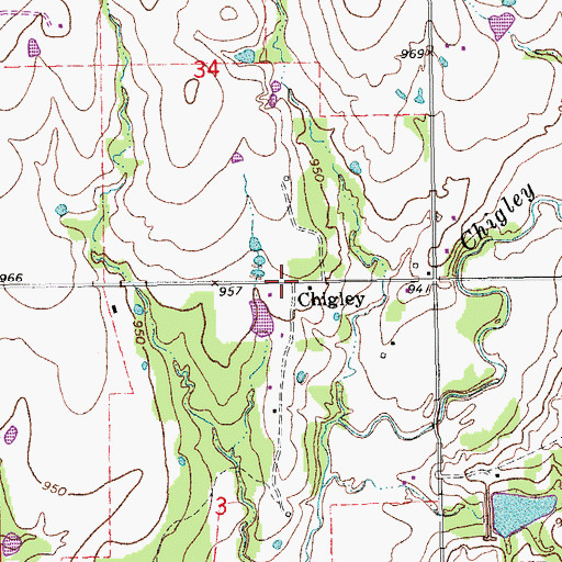 Topographic Map of Chigley, OK