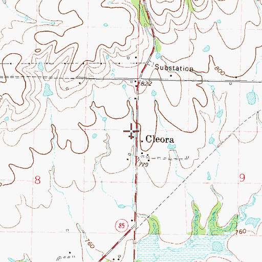 Topographic Map of Cleora, OK