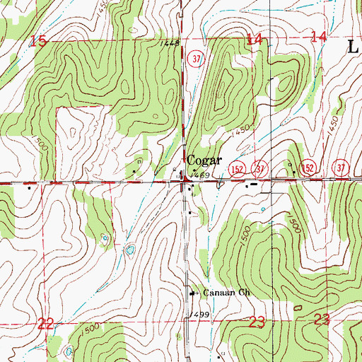 Topographic Map of Cogar, OK