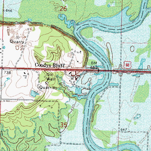 Topographic Map of Coodys Bluff, OK