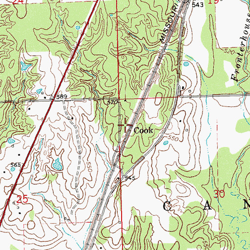 Topographic Map of Cook, OK