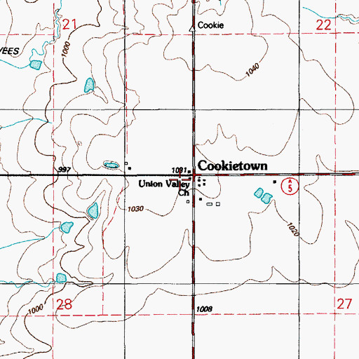 Topographic Map of Cookietown, OK