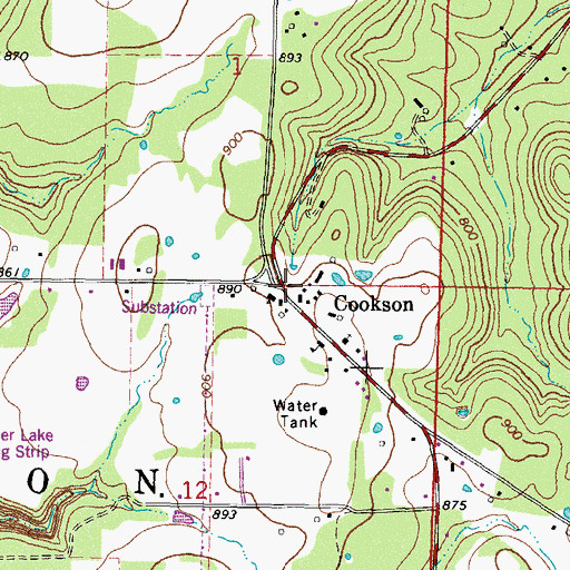 Topographic Map of Cookson, OK