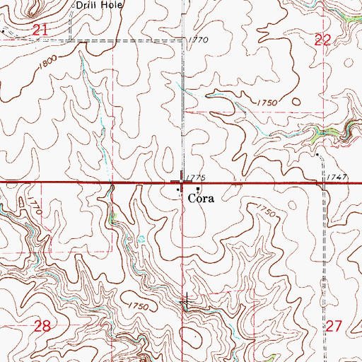 Topographic Map of Cora, OK