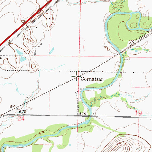 Topographic Map of Cornatzar, OK