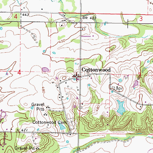 Topographic Map of Cottonwood, OK