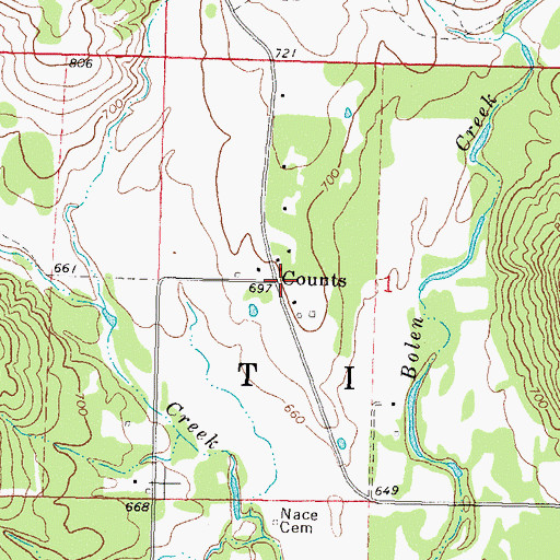 Topographic Map of Counts, OK