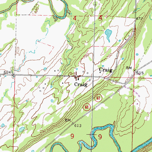 Topographic Map of Craig, OK
