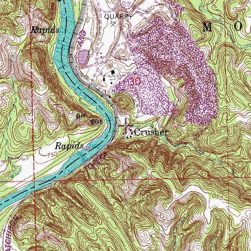 Topographic Map of Crusher, OK