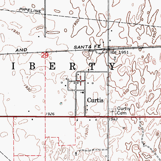 Topographic Map of Curtis, OK