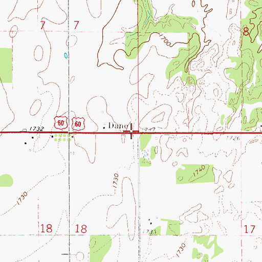 Topographic Map of Dane, OK