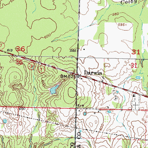 Topographic Map of Darwin, OK