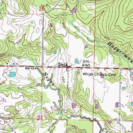 Topographic Map of Dela, OK